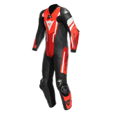 MISANO 3 Perforated 1PC LEATHER SUIT BLACK/RED/FLUO-RED