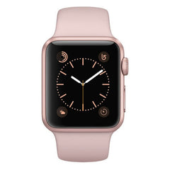Refurbished Apple Watch Series 5 44mm Cellular smartwatch with black band and digital display showing time and activity icons.