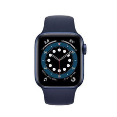 Refurbished Apple Watch Series 6 40mm smartwatch with black sport band, digital display, and health tracking features.