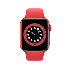 Refurbished Apple Watch Series 6 40mm smartwatch with black sport band, display showing time and activity tracking.