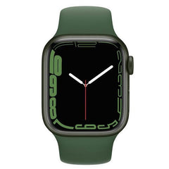 Refurbished Apple Watch Series 7 41mm smartwatch with black sport band, shown from a side angle on a white background.