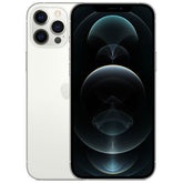Refurbished iPhone 12 Pro Max 128GB unlocked mobile phone by RefurbPhone, showing the front and sleek design of the device.
