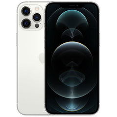 Refurbished iPhone 12 Pro Max 128GB unlocked mobile phone by RefurbPhone, showing the front and sleek design of the device.