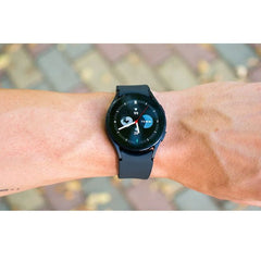 Refurbished Samsung Galaxy Watch 5 40mm cellular smartwatch with black band, unlocked, displayed on a white background.