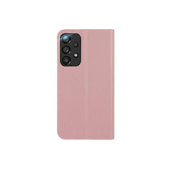Samsung Galaxy A12 5G leather flip book case with wallet design, by Phone Base, featuring rose gold color and textured leather finish.
