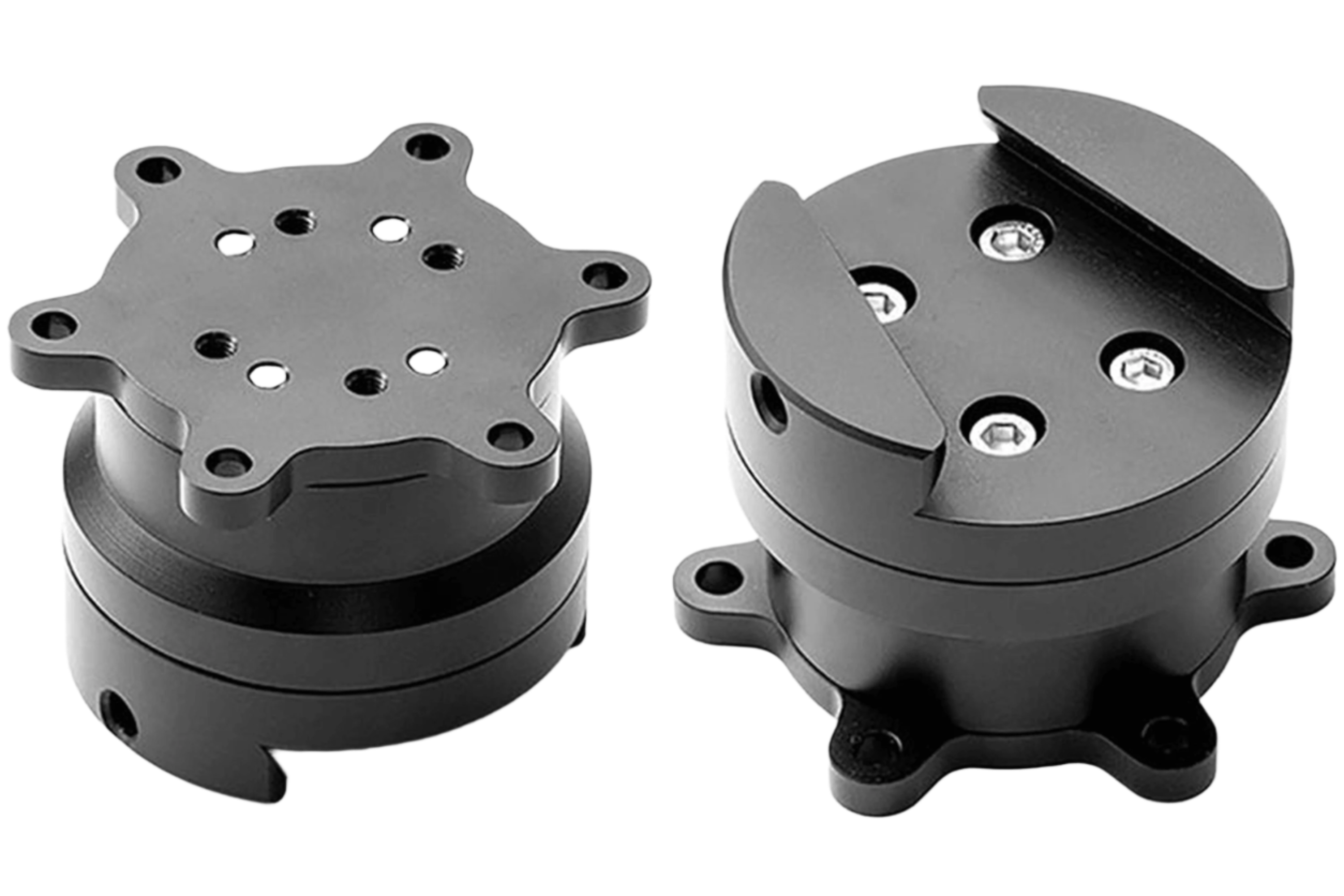 Trak Racer UK Simucube quick release wheel side kit with steering wheel and base connection, shown in close-up view.