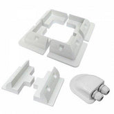 Solar panel mounting set with corner brackets, side brackets and a waterproof cable gland
