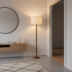Modern Fabric Floor Lamp with Wooden Frame – Contemporary Living Room Light