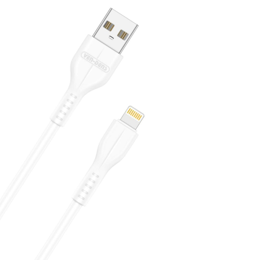 Phone Base USB A to Lightning fast charging data cable, 1 meter length, with secure connectors and durable design.