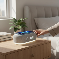 VIKEFON Wireless Charging Alarm Clock with Bedside Lamp – Smart LED Night Light
