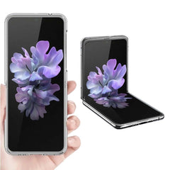 Samsung Galaxy Z Flip 6 clear silicone gel case by Phone Base, showing the flexible, transparent protective cover for the phone.