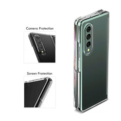 Samsung Galaxy Z Fold 5 clear silicone gel case by Phone Base shown on the phone, highlighting its transparent, flexible design.