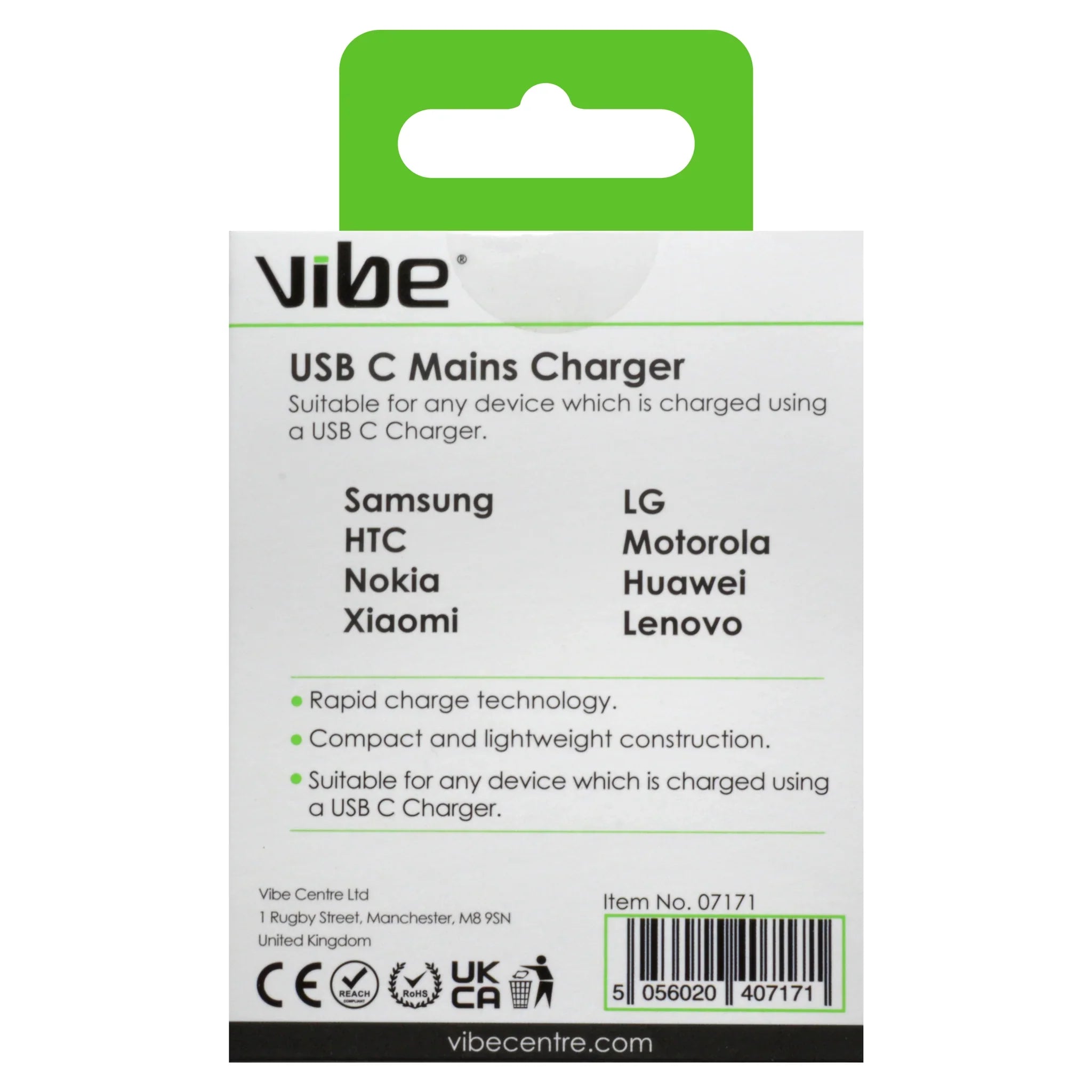 Phone Base Vibe USB C mains charger plug with 2A power output, designed for quick and reliable charging.