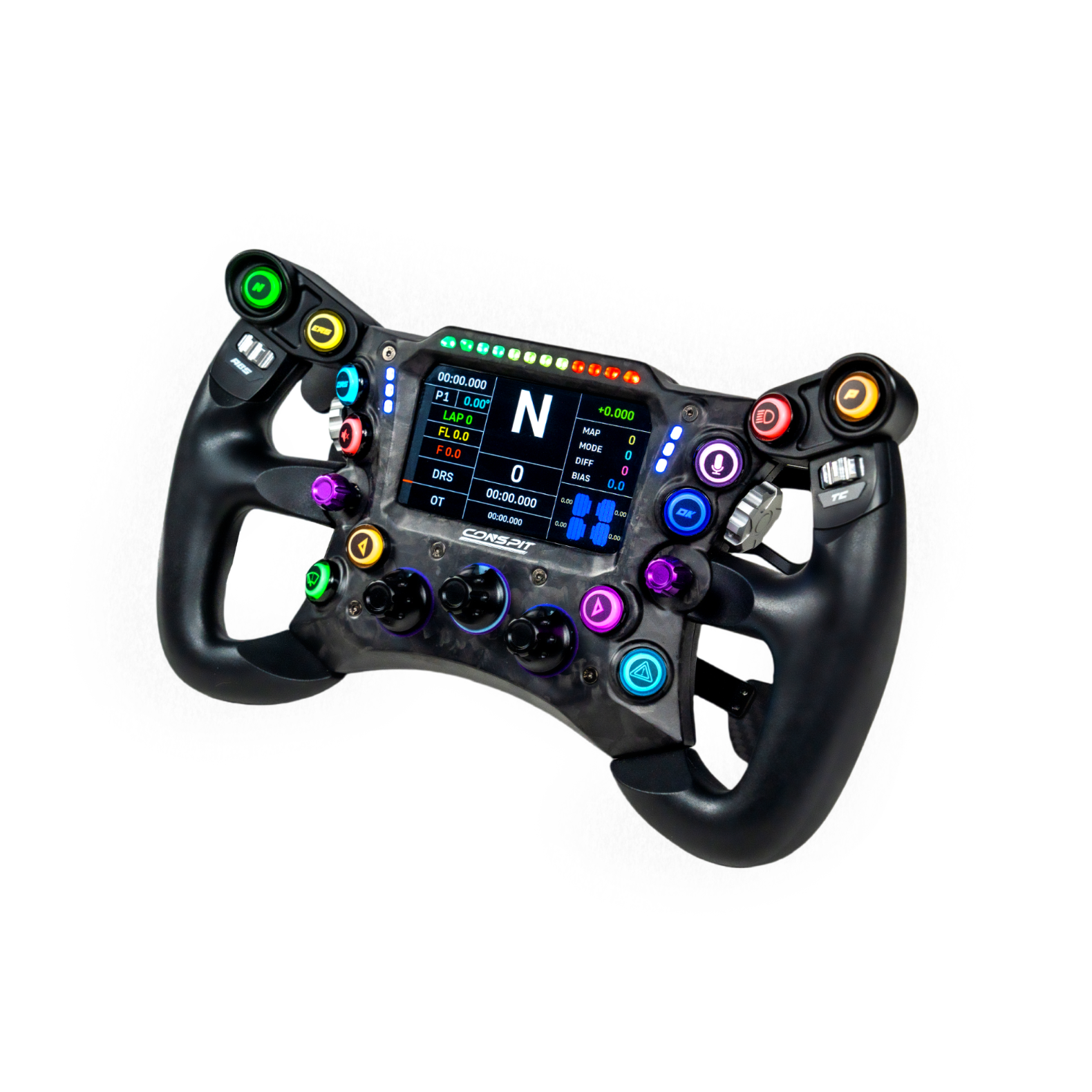 Trak Racer UK Conspit 290GP Formula steering wheel with 3D ergonomic design for racing simulation setups.