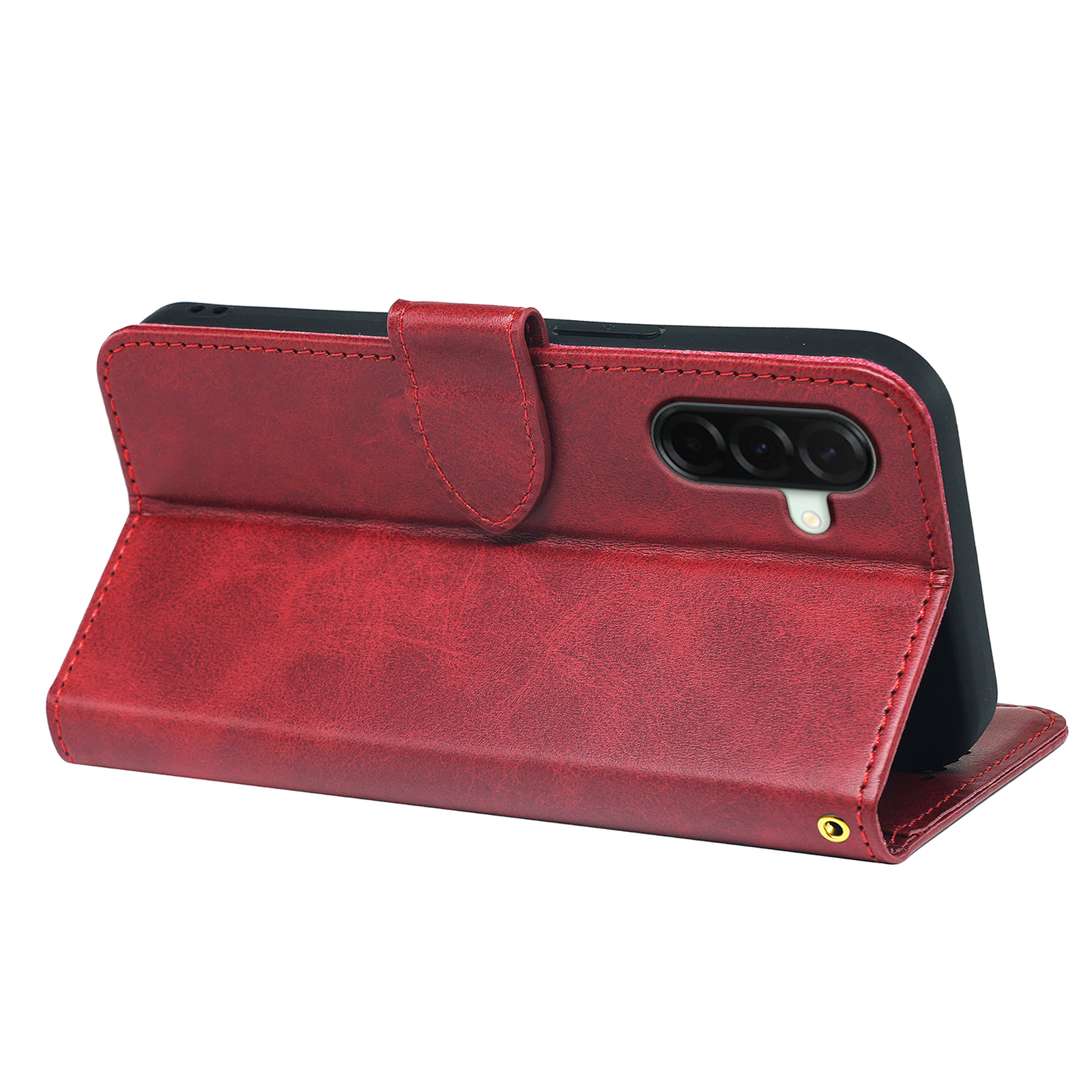 Samsung Galaxy A36/A56 Book Flip Case leather wallet by Phone Base with card slots and magnetic closure, shown open on a flat surface.