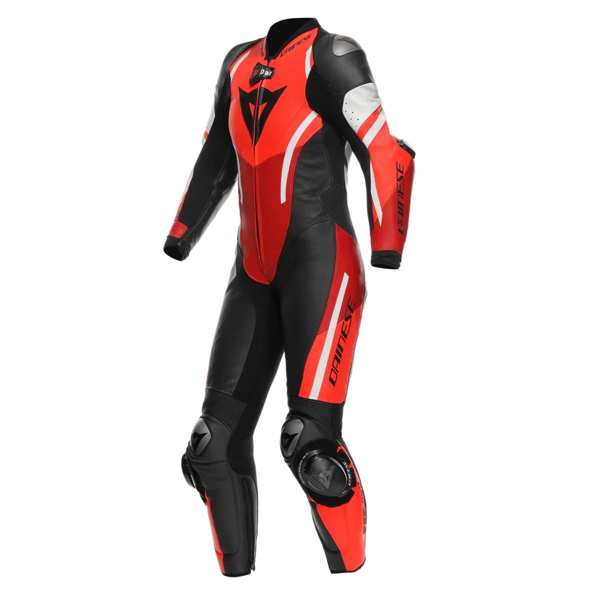 MISANO 3 PERFORATED 1PC LEATHER SUIT WMN BLACK/RED/FLUO-RED
