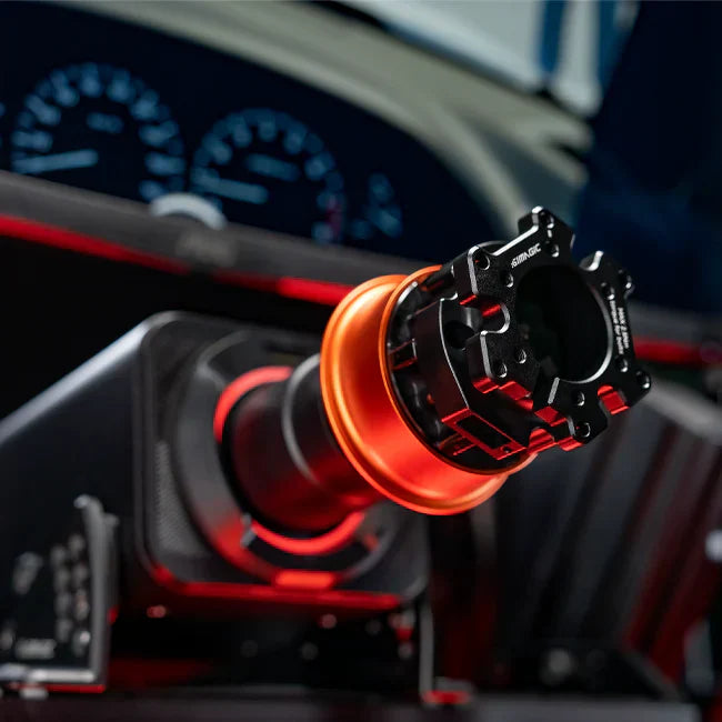 Trak Racer UK Simagic Alpha EVO USB Quick Release wheel accessory with SRM adapter, showing the quick-release mechanism and mounting details.