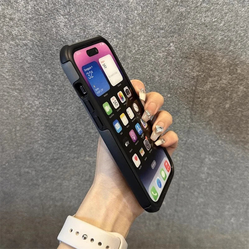 Phone Base iPhone 14 Series 2-Piece Colour Gradient Case in black and grey, showing the front view of the protective dual-layer design.