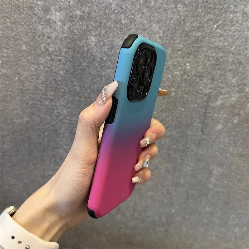 Blue and pink gradient 2-piece iPhone 14 series case by Phone Base, designed to protect and style your smartphone.