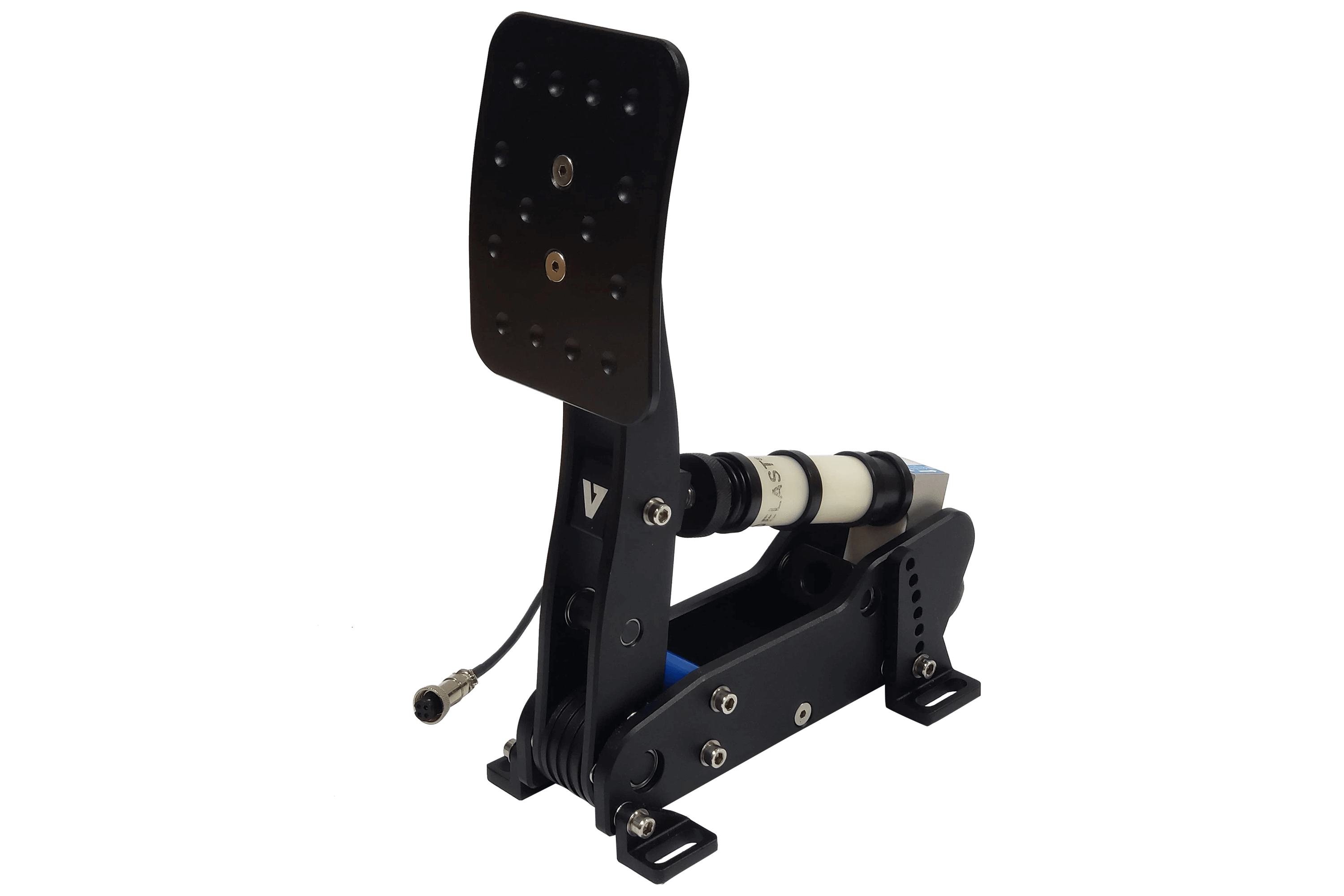 Trak Racer UK VNM 3-Pedal Set for racing simulator with load cell pedals and adjustable footplates, designed for realistic racing experience.