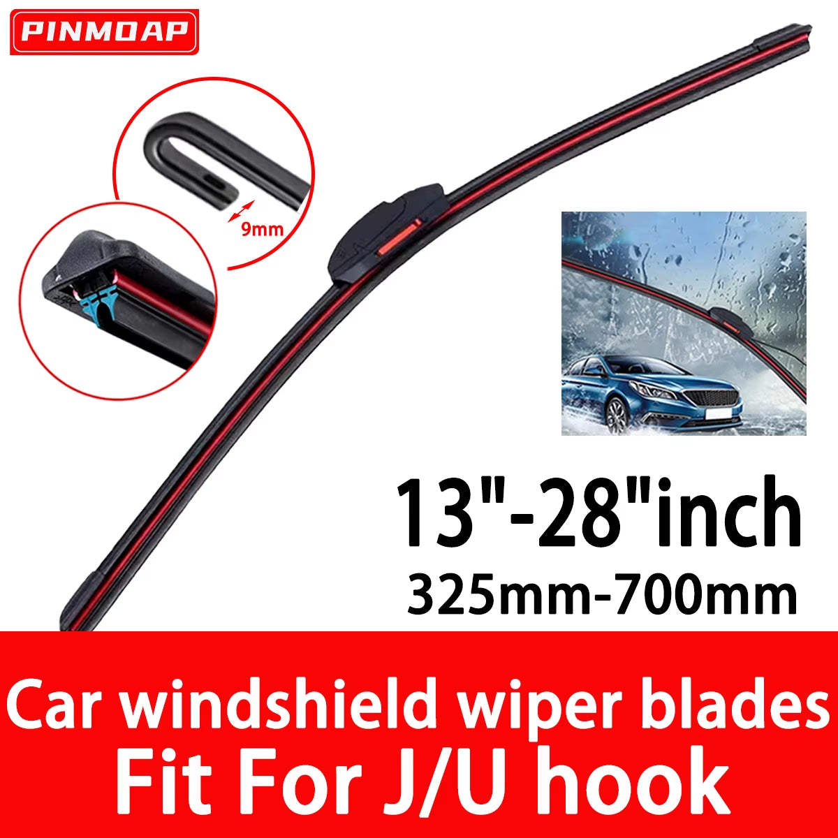 Eliteridegear J U Hook double rubber windshield wiper blades in various sizes for cars, waterproof and durable for clear visibility.