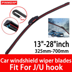 Eliteridegear J U Hook double rubber windshield wiper blades in various sizes for cars, waterproof and durable for clear visibility.