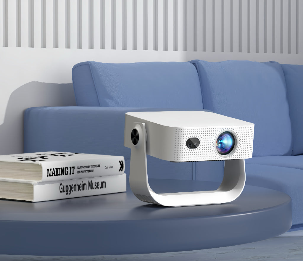 Personal Projector Pico Genie L300 LED 1080p smart projector showing a clear projected image on a wall in a dark room.