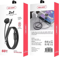 2 in 1 USB C to C + Galaxy Watch 60W Fast Charging Cable