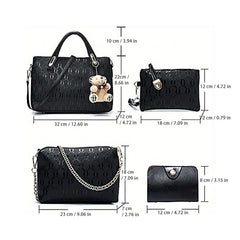 Women's 4Pcs Leather Handbag Set – Tote, Shoulder Bag, Purse & Wallet