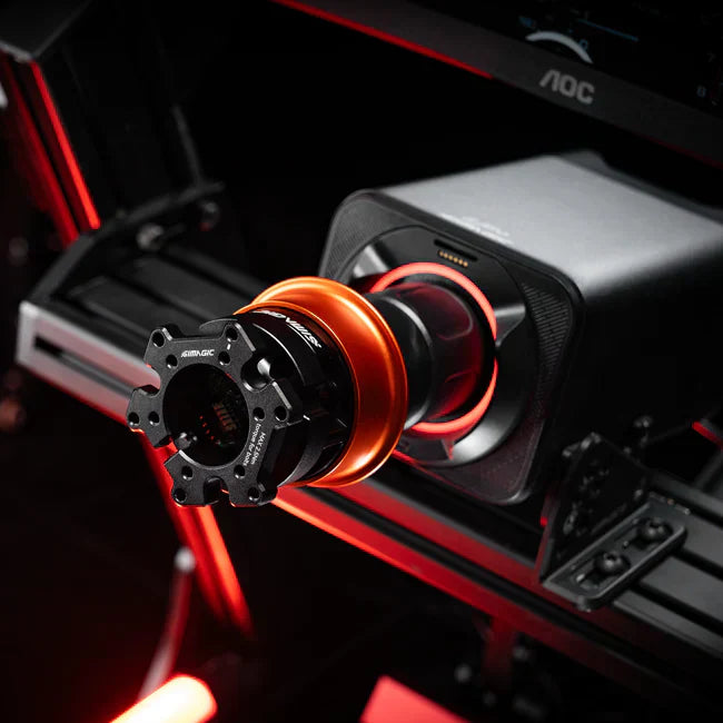 Simagic Alpha EVO USB Quick Release wheel accessory by Trak Racer UK, showing the SRM-adapted quick release mechanism.