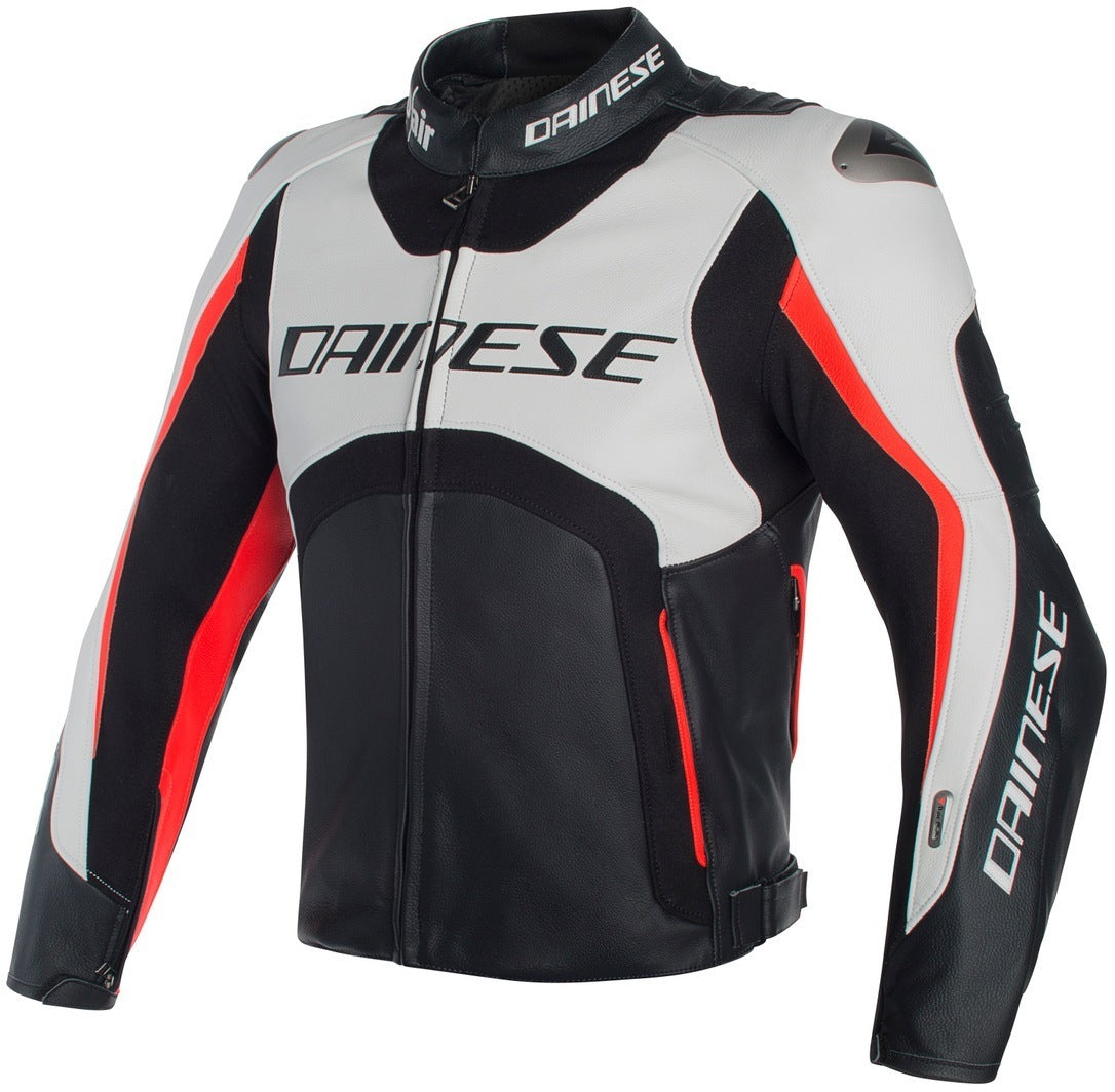 Misano Perforated Motorcycle Leather Jacket Black / White / Red