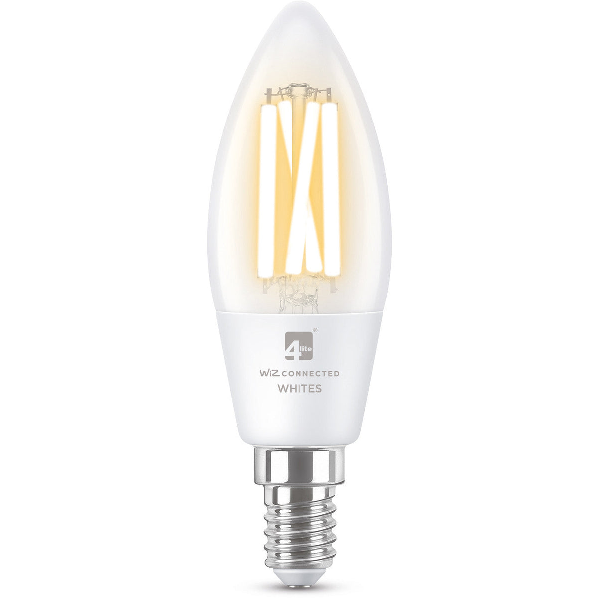 4lite WiZ Connected C35 Candle Filament White WiFi LED Smart Bulb - E14 Small Screw