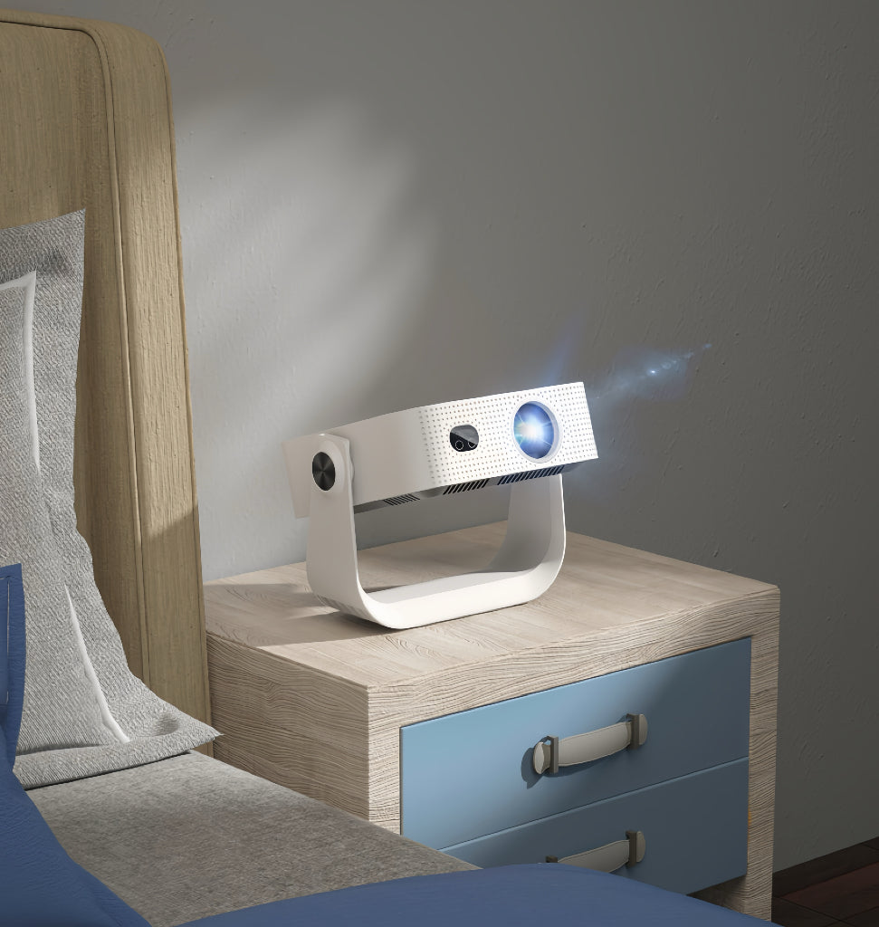 Personal Projector Pico Genie L300 LED 1080p smart projector displaying a bright, clear image on a wall in a home setting.