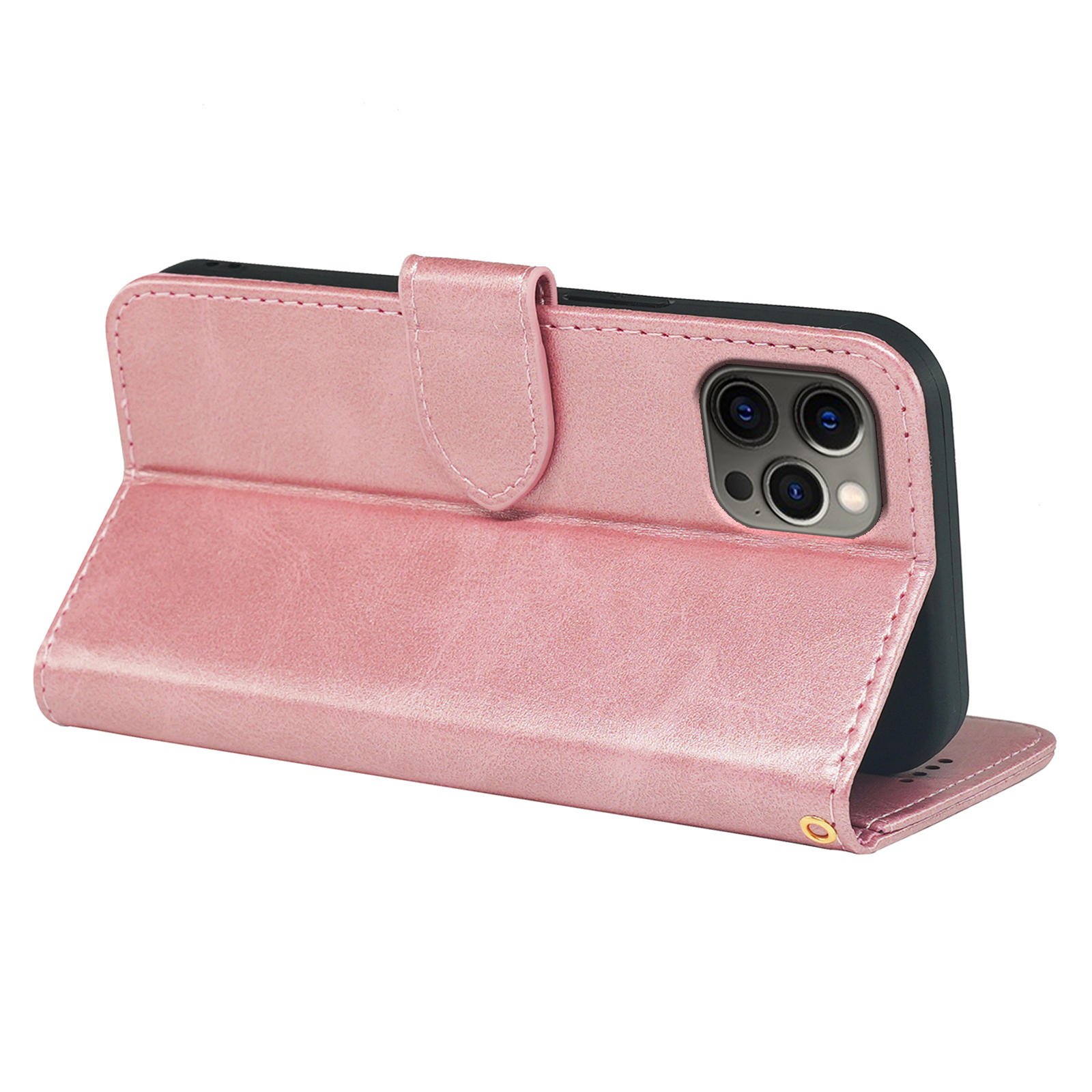 Leather flip book case for iPhone 13 series by Phone Base, featuring card slots and wallet-style design.