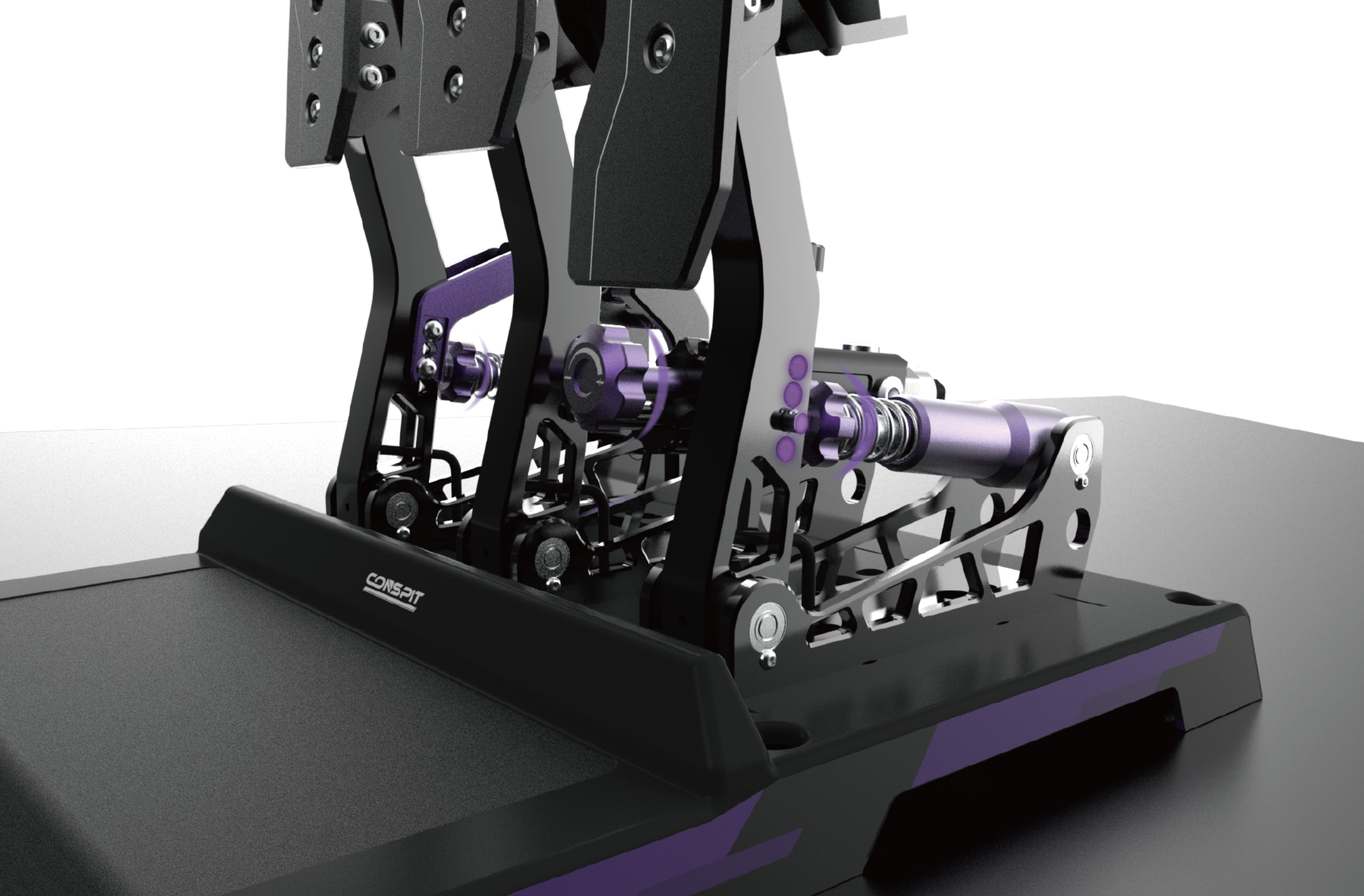 Trak Racer UK Conspit CPP-Lite 3 Pedal Set with hydraulic load cell for sim racing, includes accelerator, brake, and clutch pedals.