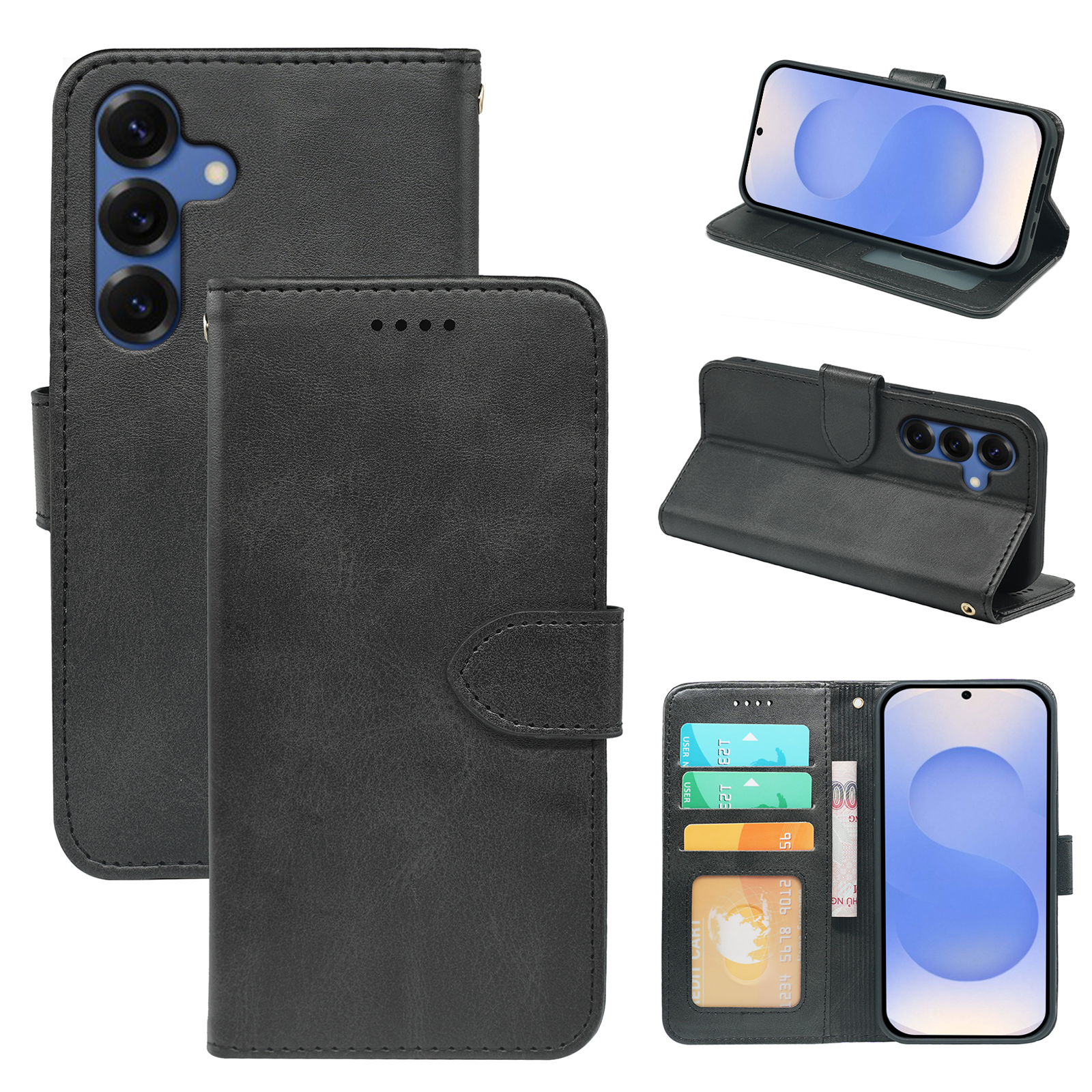 Samsung Galaxy S25 Series book flip case by Phone Base, leather wallet-style phone cover with card slots and secure closure.