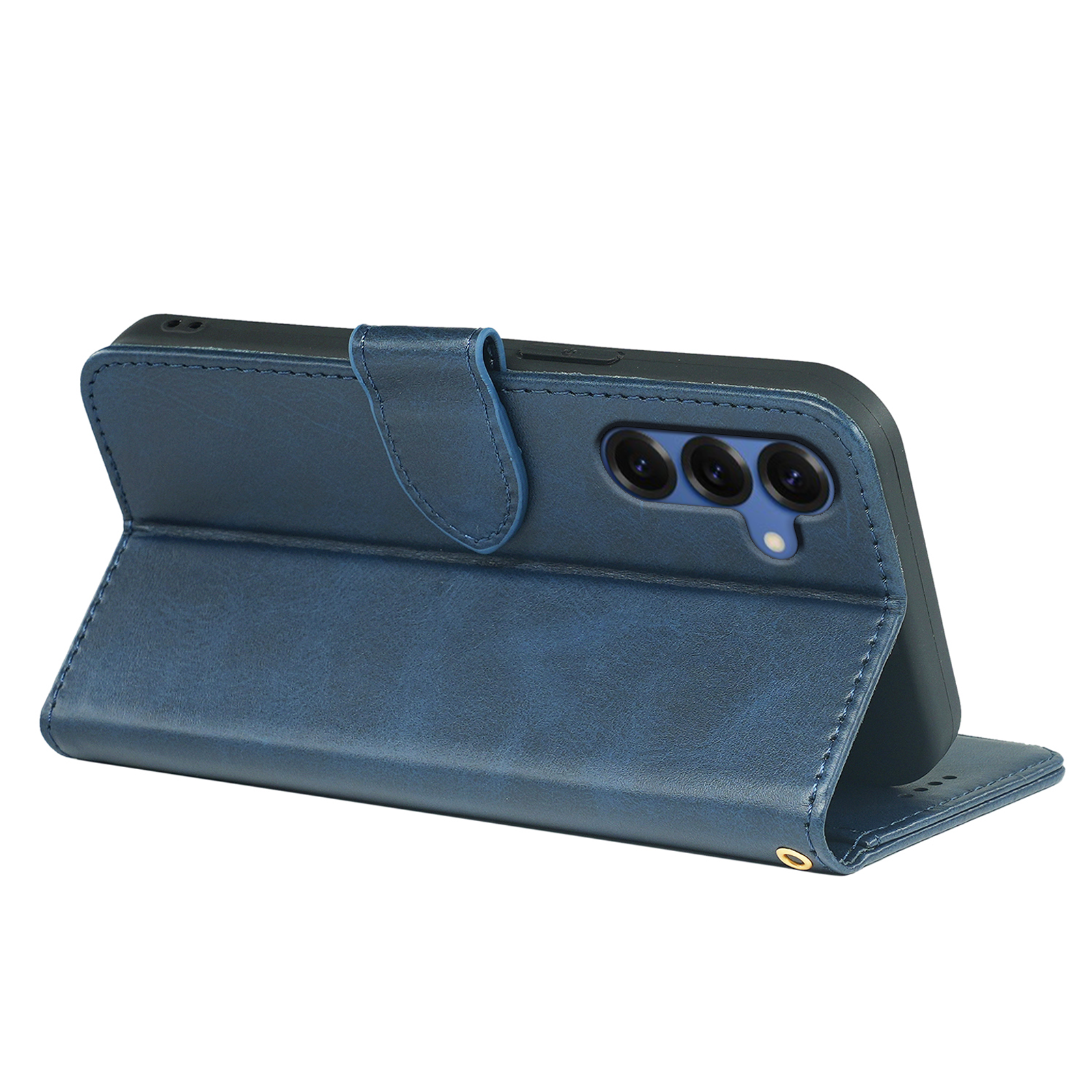 Samsung Galaxy S25 Series leather wallet book flip case by Phone Base, featuring a sleek black leather design and card slots.