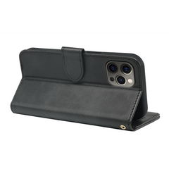 Leather wallet flip case for iPhone 14 Series by Phone Base, featuring a book-style design with card slots and protective cover.