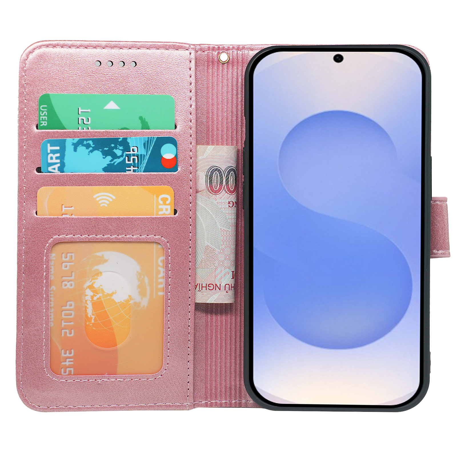 Samsung Galaxy S25 Series Book Flip Case by Phone Base, leather wallet-style phone cover with card slots and protective interior.