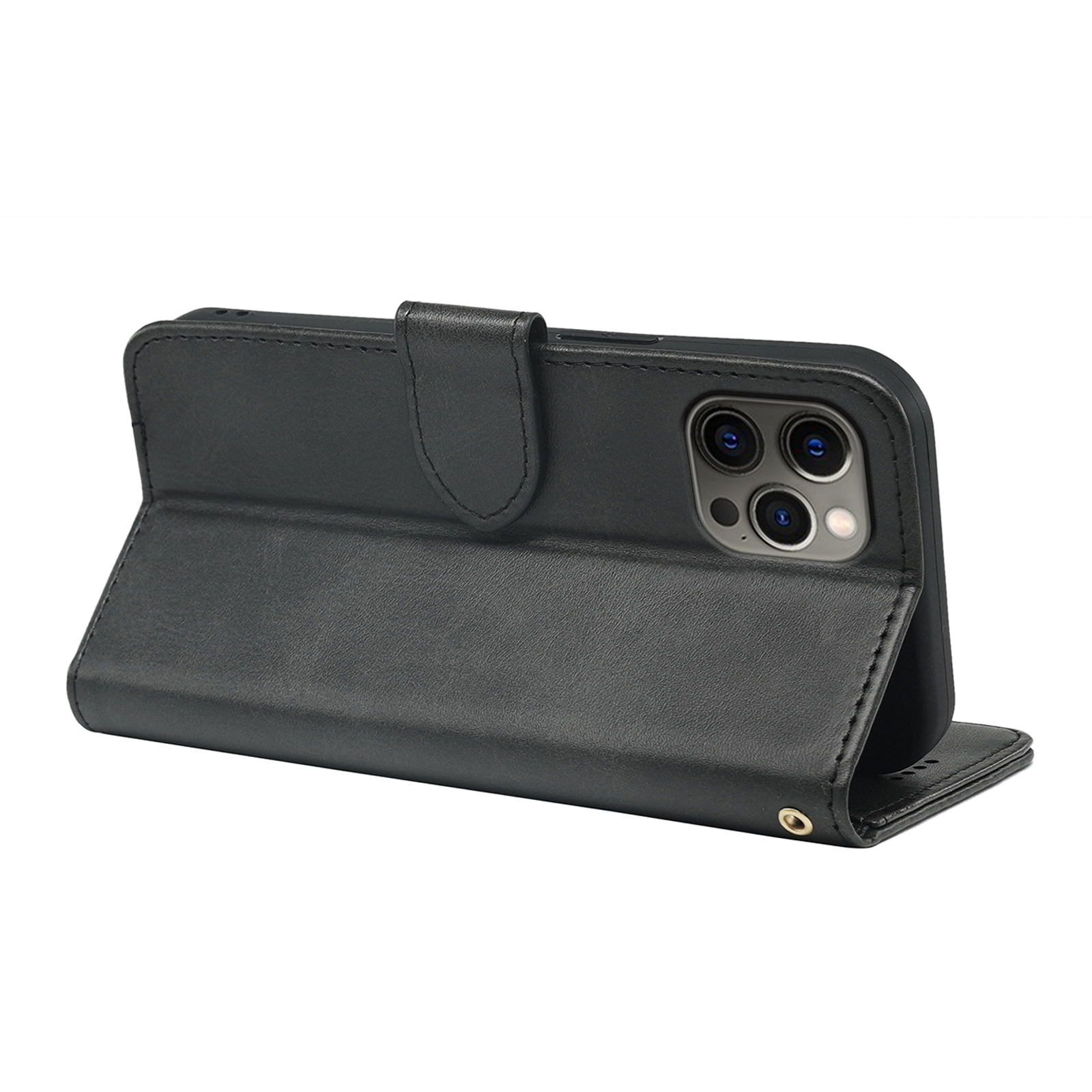 Leather wallet flip case for iPhone 13 series by Phone Base, featuring a book-style design with card slots and protective cover.