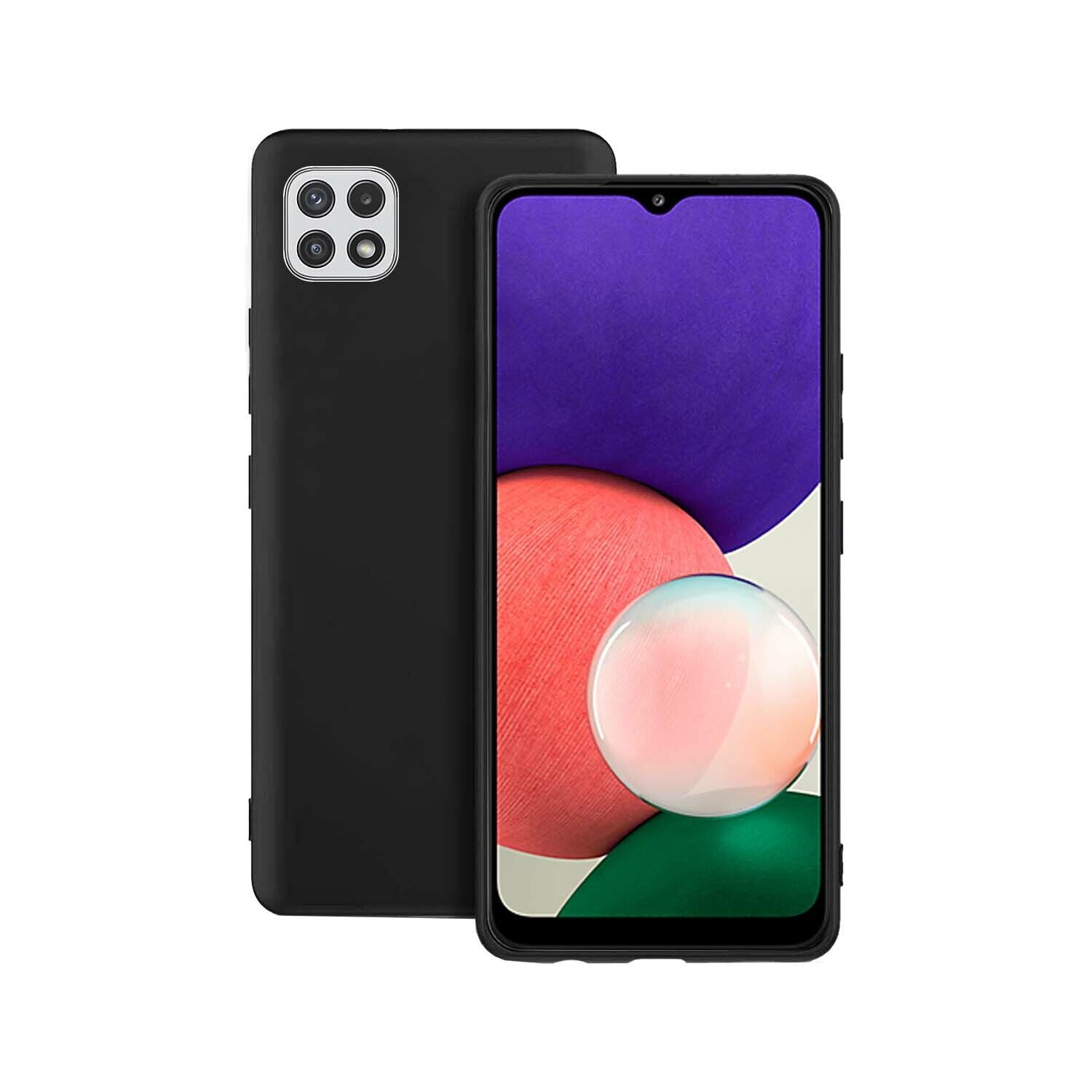 Black Samsung Galaxy A Series silicone gel case by Phone Base, showing the flexible, form-fitting protective cover for smartphones.