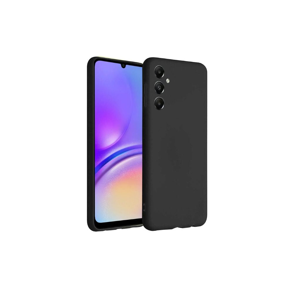 Black Samsung Galaxy A Series silicone gel case by Phone Base, showing a close-up of the flexible protective phone cover.