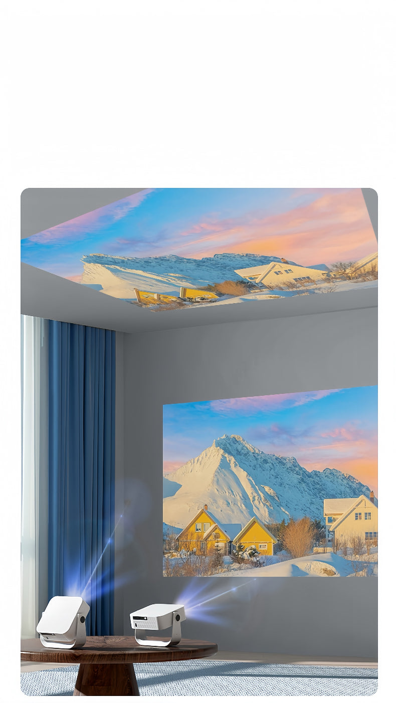 Personal Projector Pico Genie L300 LED 1080p smart projector displaying a bright, clear image on a wall in a modern home setting.