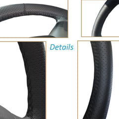 Universal Leather Car Steering Wheel Stitch on Wrap Cover DIY Sewing Breathable and anti Slip, 15-Inch (Black)