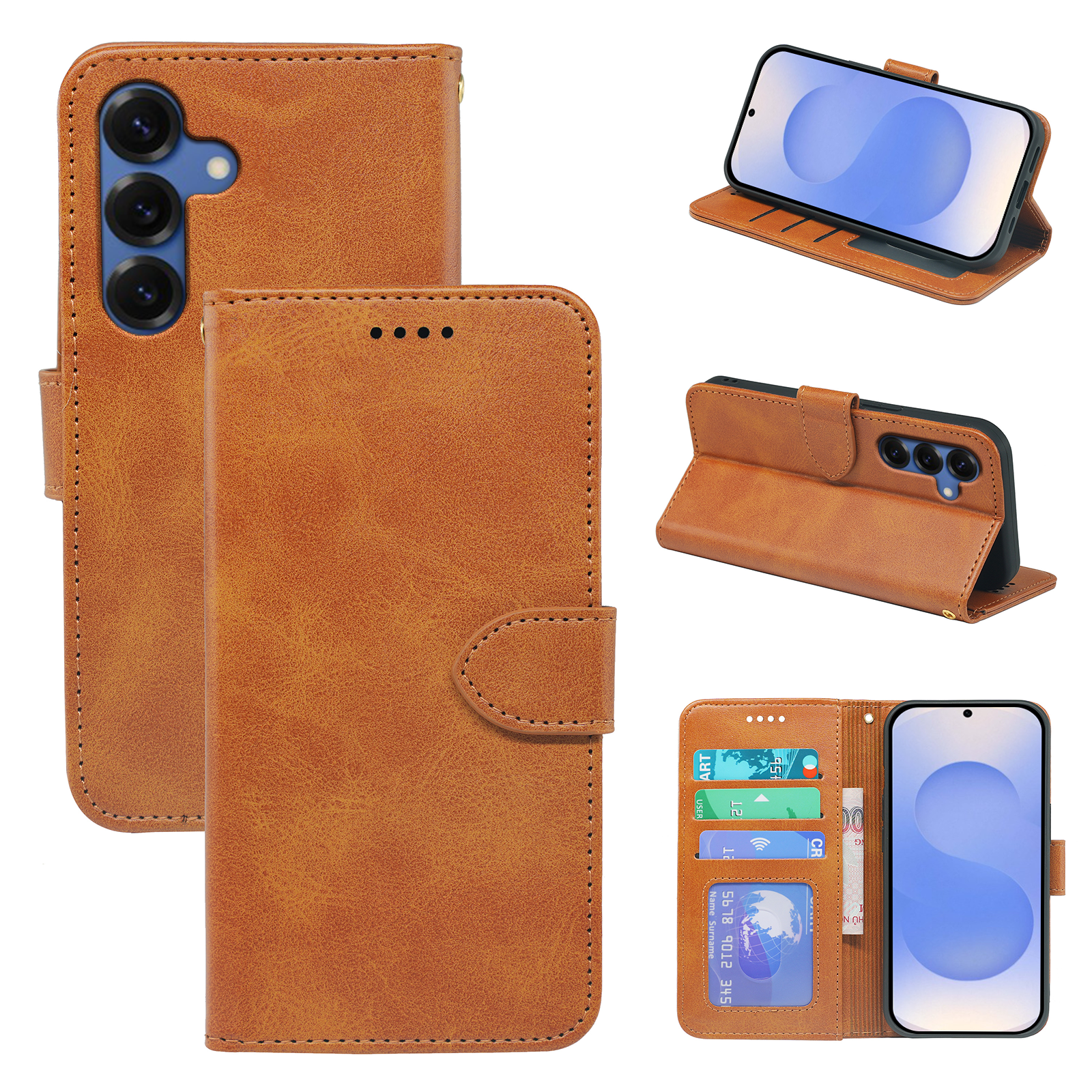 Samsung Galaxy S25 Series Book Flip Case by Phone Base, leather wallet-style phone case with card slots and protective cover.