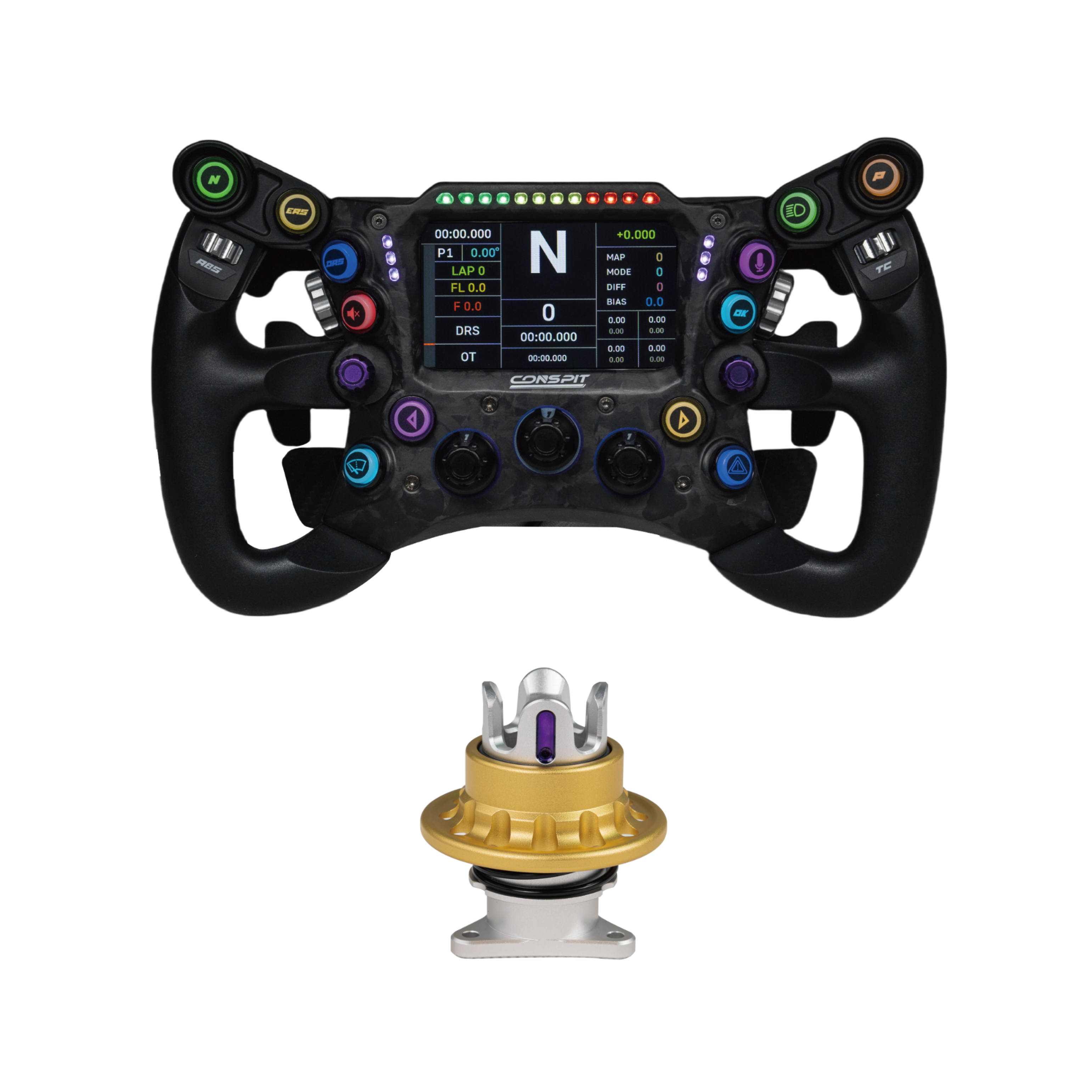Trak Racer UK Conspit 290GP Formula steering wheel with 3D ergonomic design for racing simulation setups.