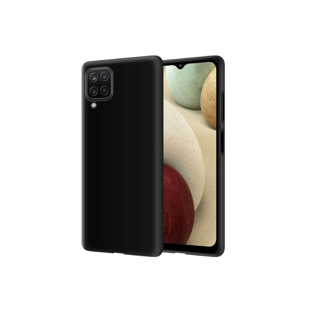 Black Samsung Galaxy A Series silicone gel case by Phone Base, showing a snug fit and flexible material.