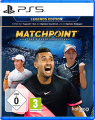 Matchpoint Tennis Championships Legends Edition video game for PlayStation 5, featuring tennis players and game cover art.