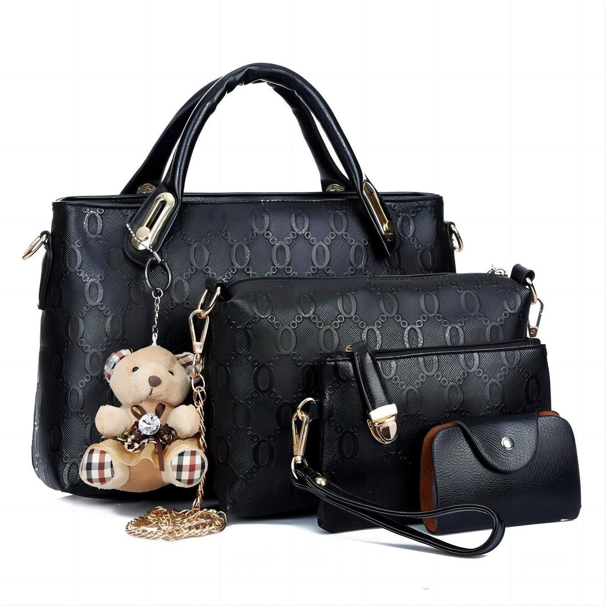 Women's 4Pcs Leather Handbag Set – Tote, Shoulder Bag, Purse & Wallet