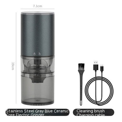 Adistore electric stainless steel coffee grinder with conical burrs, compact design, and control dial for fresh ground coffee.
